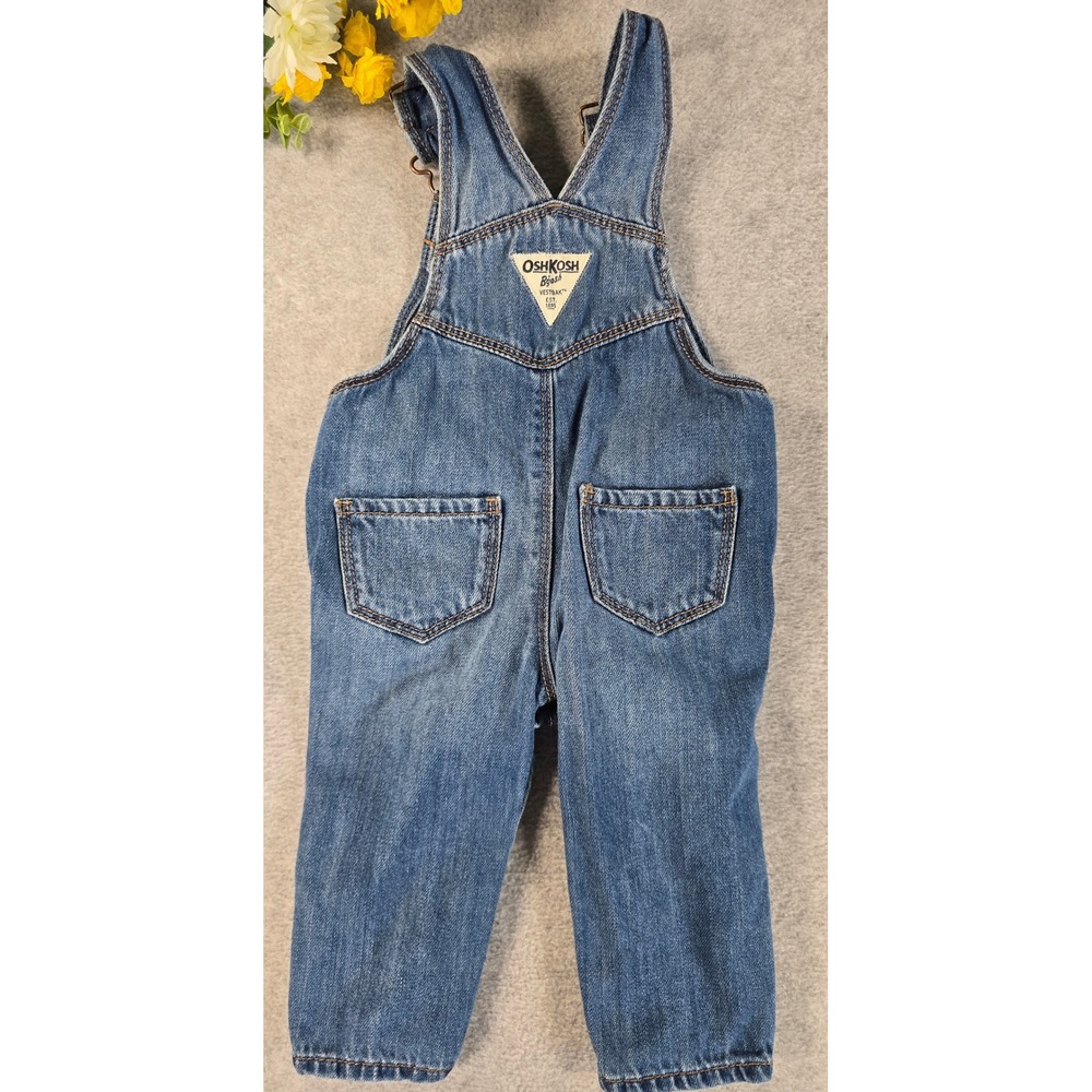 OshKosh Denim Overalls Baby 6-9m Blue Rainbow Heart Patch Embroidered Classic - Picture 6 of 7